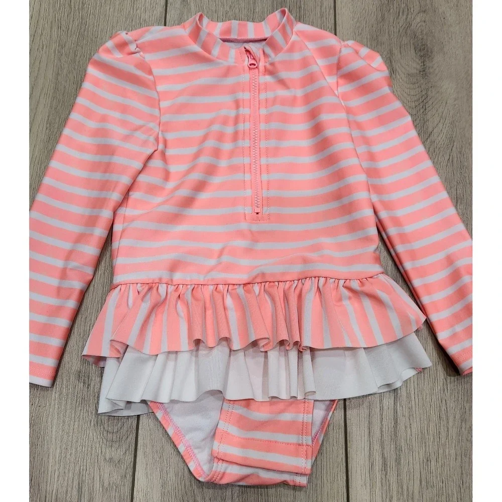 2 Cat & Jack Girls Tutu‎ Swimsuit One Piece Size 4T Long Sleeve Rash Guard Pink
